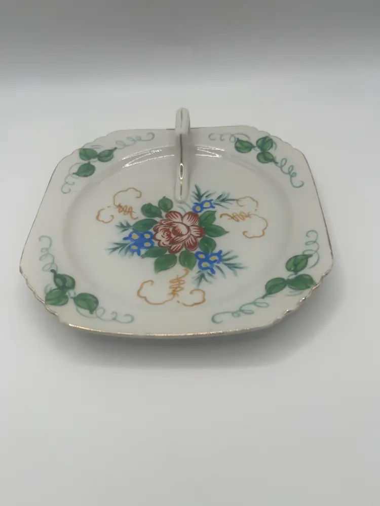 Hand Painted Occupied Japan Nappy Lemon Dish Floral Gold Trim Red Blue Green Yellow