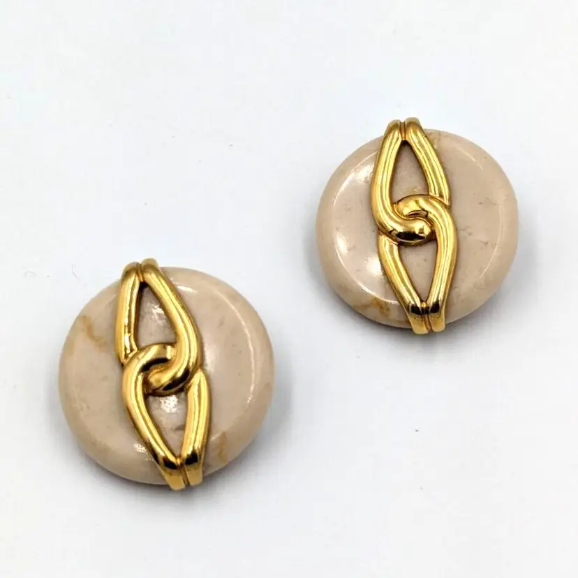 Kai Yin Lo KYLO Sterling Silver Vermeil Ivory Jade Clip-On Earrings 925 Vintage