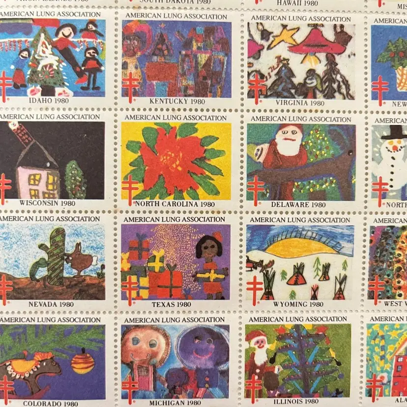 American Lung Association Christmas Seals Stamps US States Vintage 1980s