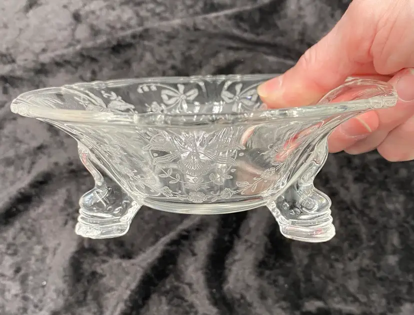 Vintage (40s) Heisey Glass Mint Dish, Dolphin 3-Toed, 'Orchid' Etched, #1509-58, 5.75"