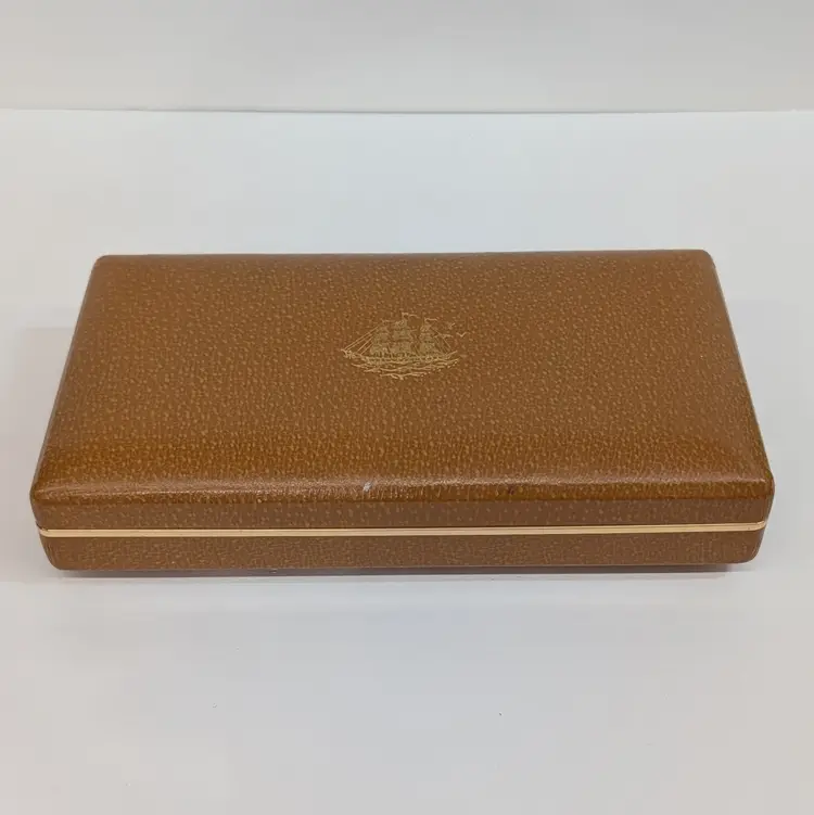 Vintage Men's Brown Sailing Ship Jewelry Box Cufflink Ring Organizer Hinged Lined