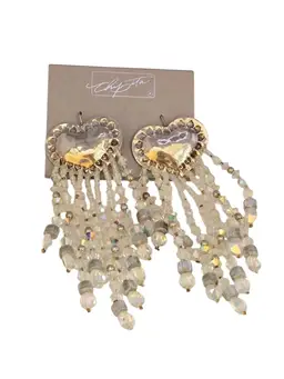 Vintage NOS Chipita Beaded Heart Pierced Earrings (A9000)