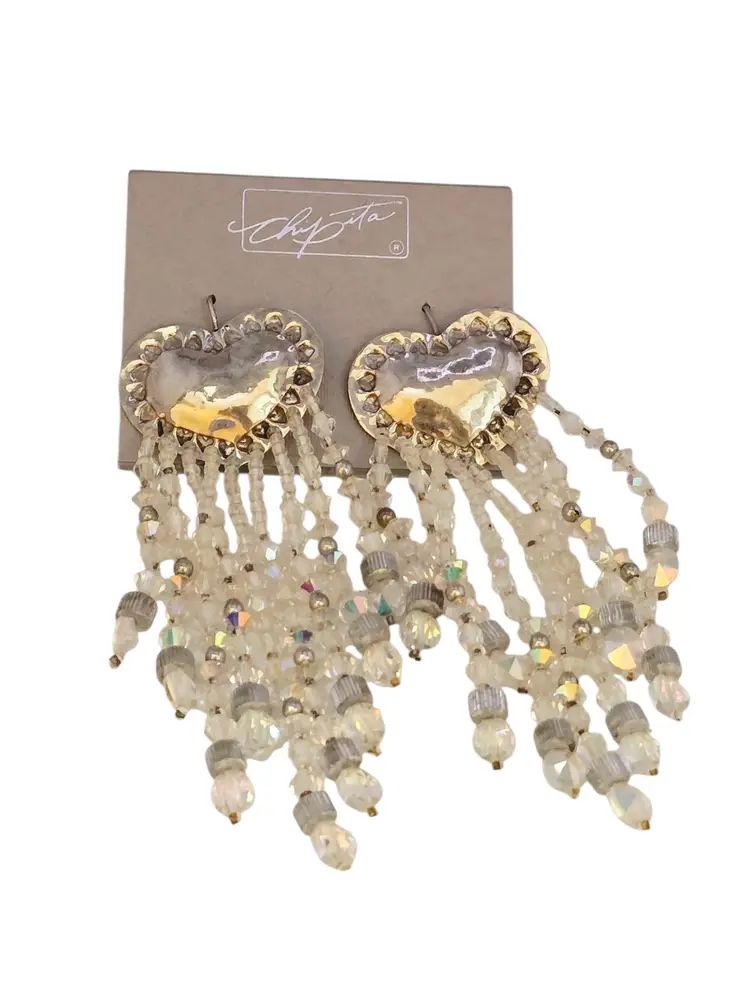 Vintage NOS Chipita Beaded Heart Pierced Earrings (A9000)
