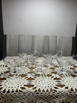 Set Of 5 Crystal Clear Irish Coffee Mugs Glasses @5 1/4” Tall