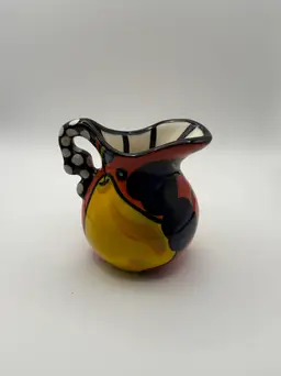 Clay Art Caliente Hand-painted Ceramic Pitcher signed Pefi Costa Rica 2000