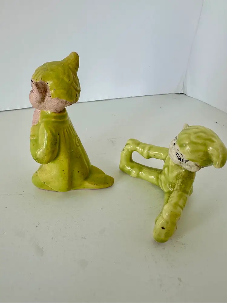 SALE! Pixie Elves Gilner Hand Painted Light Green Set of 2 California Vintage 1950’s