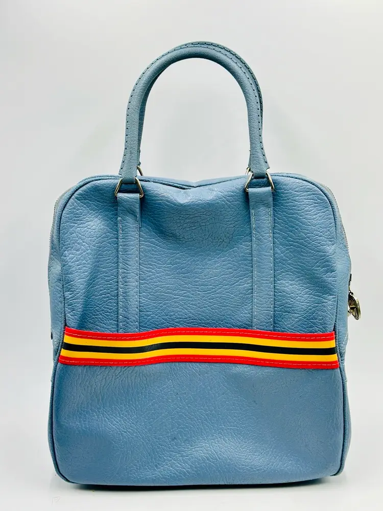 Gorgeous Baby Blue with Rainbow Stripe Bowling Ball Style handbag