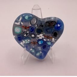 MYM Made by Me! Fused Glass Heart with Winter Bears 2" Handcrafted Studio Art