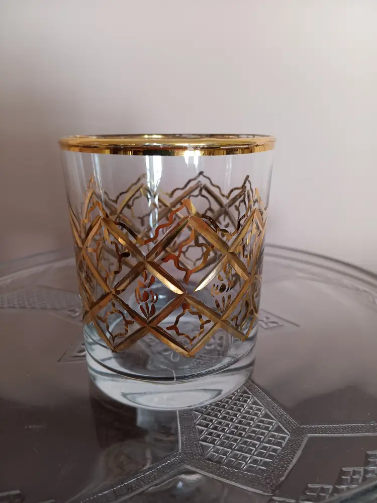 Vintage MCM Gold-Etched Cocktail Glasses Set of Four