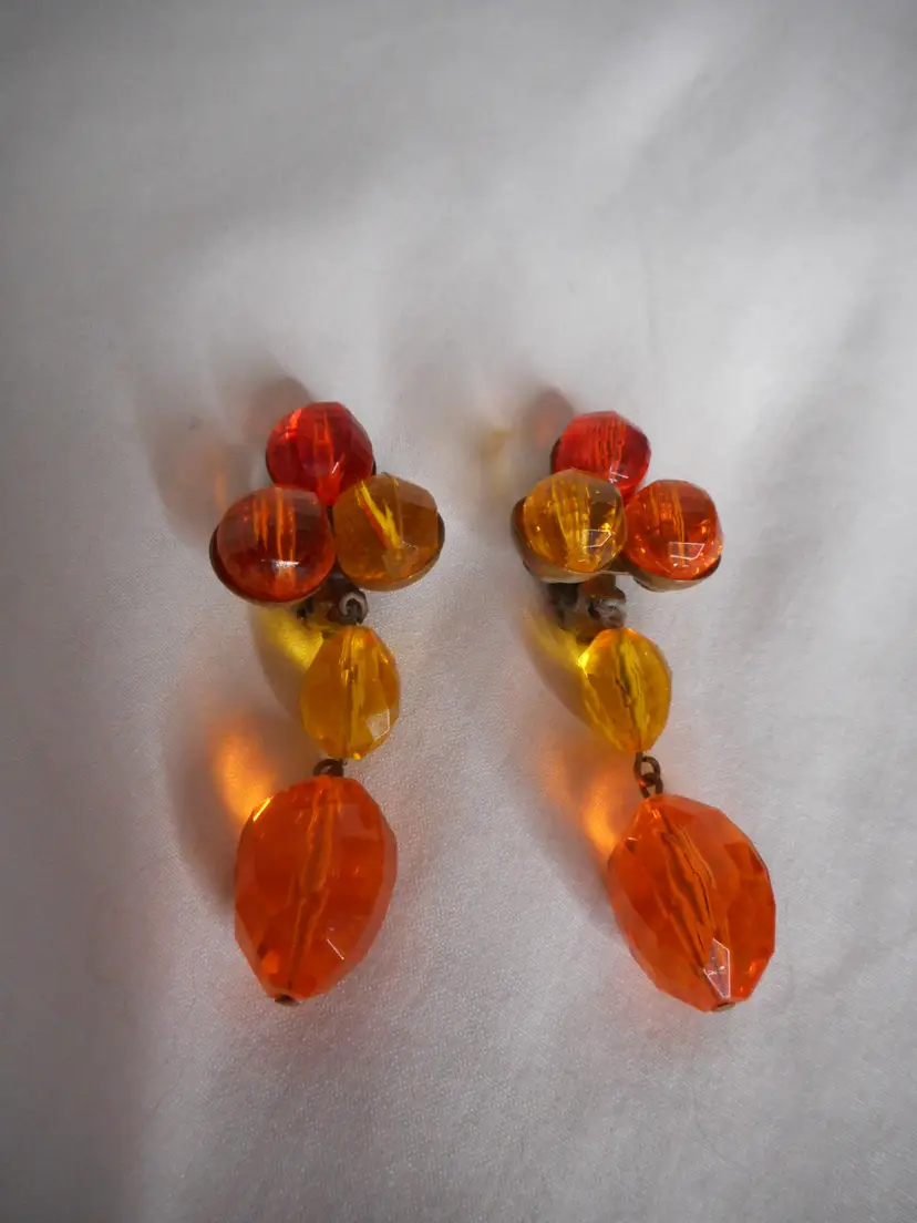 Vintage Orange Yellow Dangle Bead Earrings 1960s Estate Find