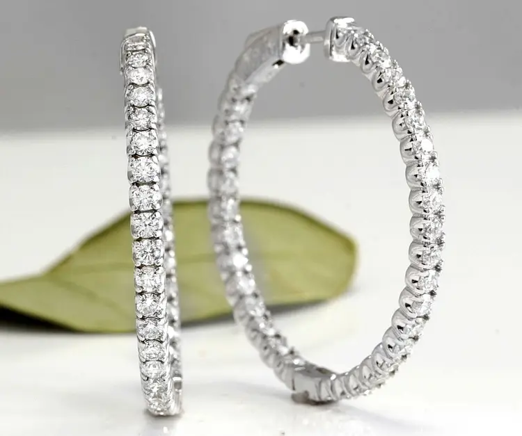 3.00Ct Natural Diamond 14K Solid White Gold Hoop Earrings