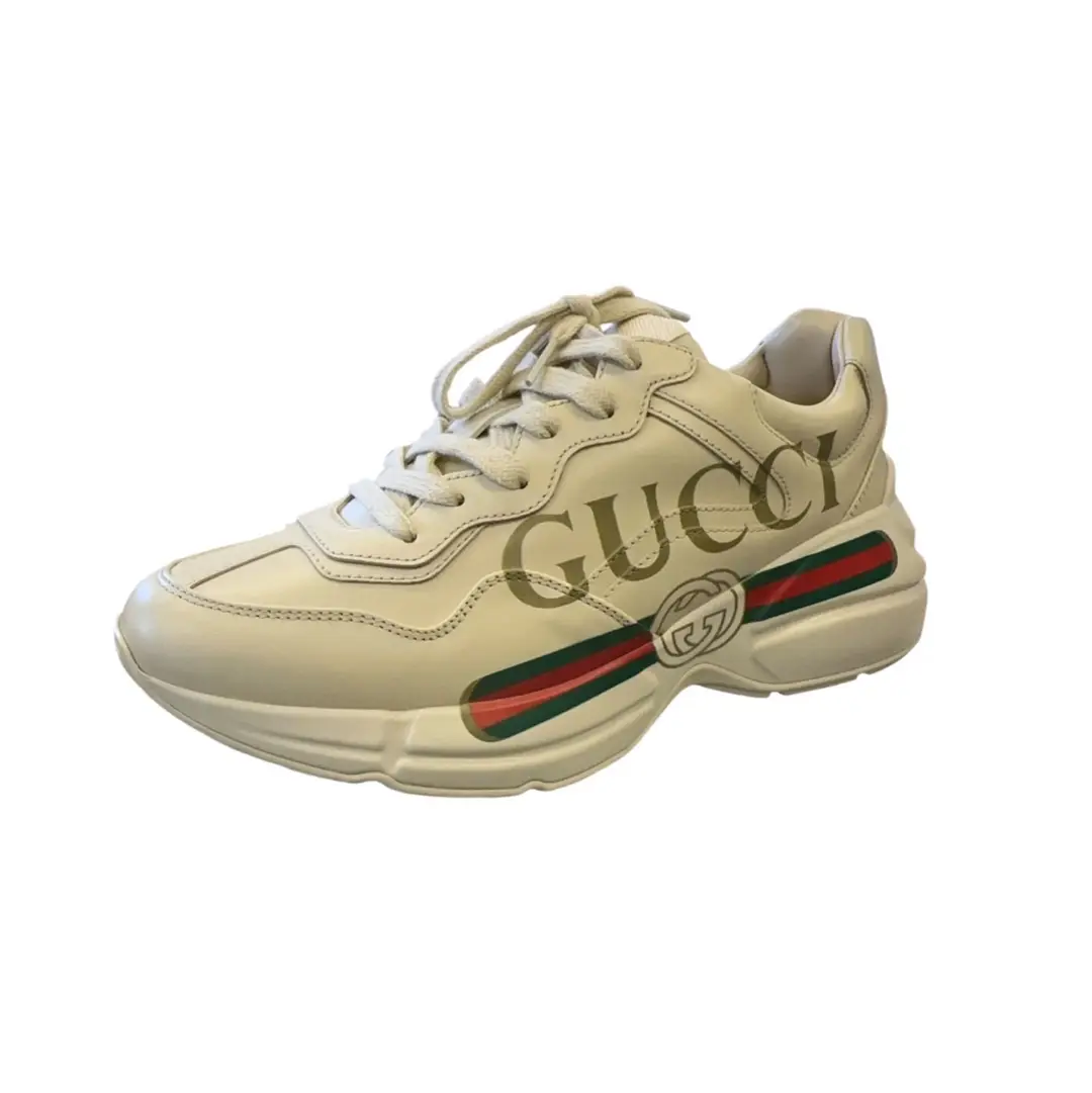 Gucci Ivory Leather Rhyton Vintage Logo Sneakers SZ 37