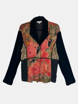 Coldwater Creek Patchwork Jacket Womens L Artsy Lagenlook Velour Blazer