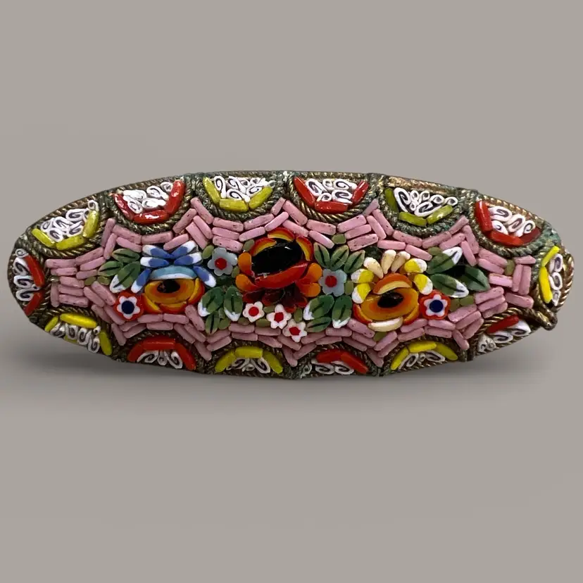 Vintage Pink Micro Mosaic Brooch 2”