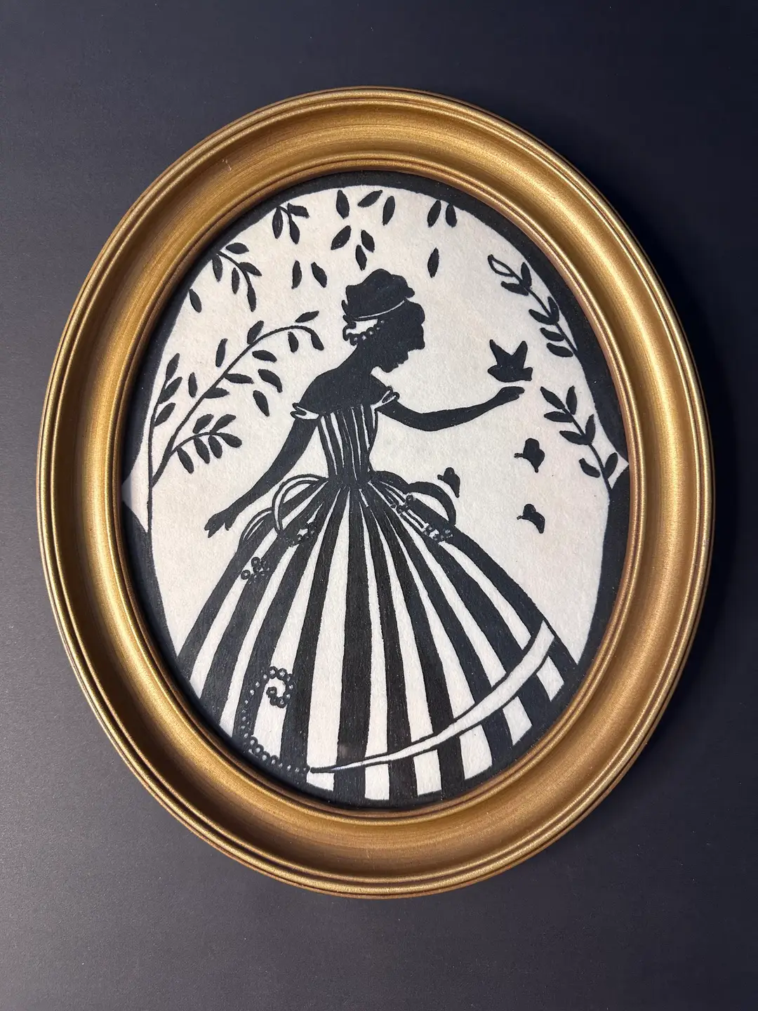 Vintage Victorian Silhouette Wall Art | Oval Gold Frame Lady Cameo Portrait | Cottagecore Grandmillennial Decor