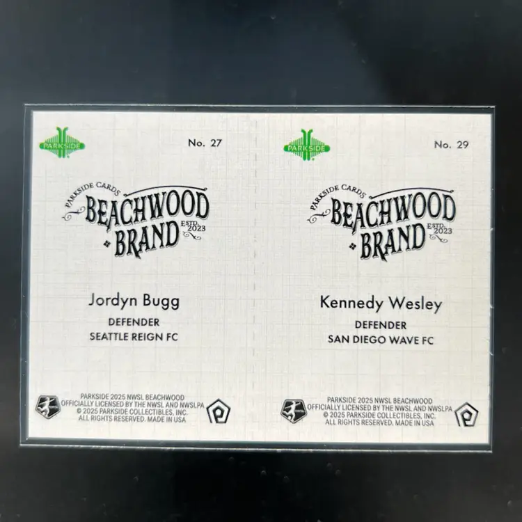 Kennedy Wesley & Jordyn Bugg 2025 Parkside Beachwood Brand Beachwood Squared Soccer Card