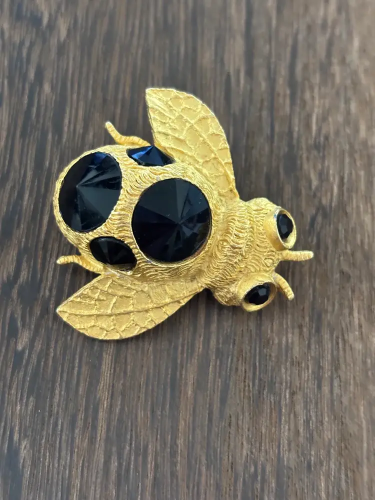 Vintage Doreen Ryan Gold Toned With Black,  Bee Brooch