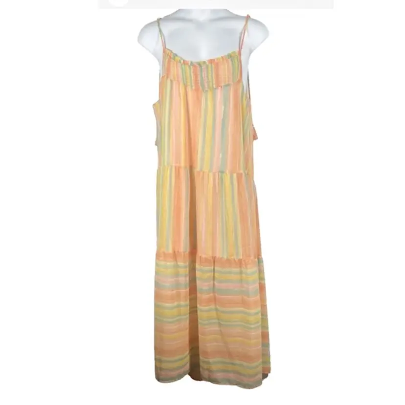 Grace + Karma Maxi Dress Size 1X Smocked Striped Hippie Tassel Boho Festival