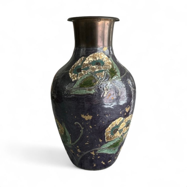 Solid Brass Hand Painted Enameled Cloisonné Vase