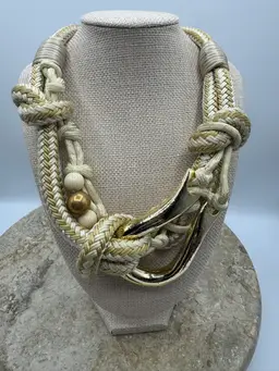 Nautical Gold Tone Braided Rope Statement Necklace