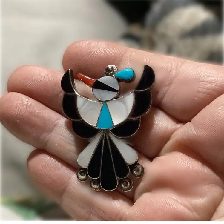 Zuni Sterling Silver Thunderbird Pendant Or Brooch