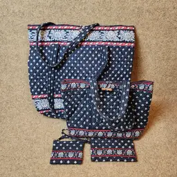 6Pc Vera Bradley Set Floral Tote Glasses Case Crossbody Wristlet Coin Black RARE