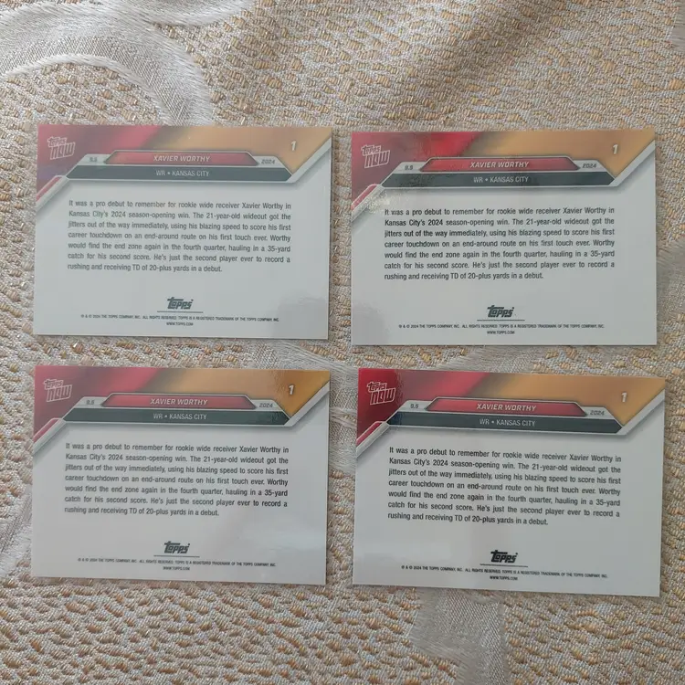 Lot of 4 Xavier Worthy 2024 Topps Now Card 1. Kansas City Chiefs. (E)
