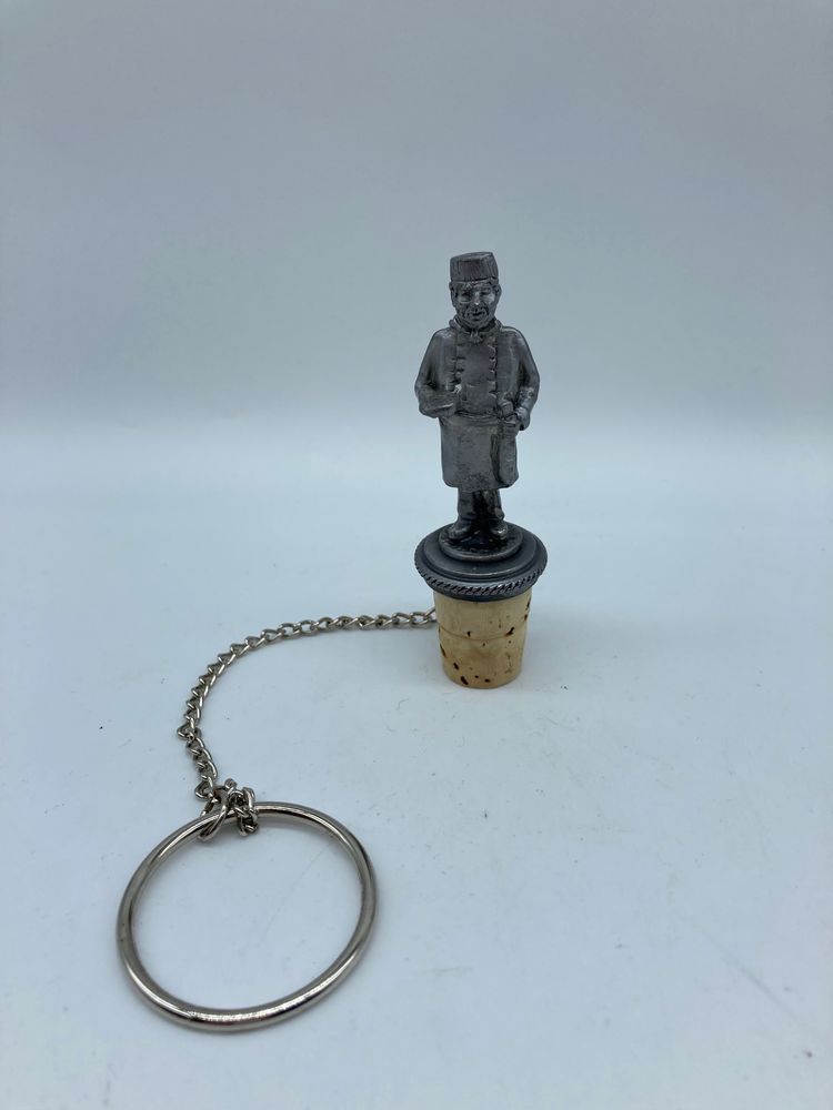 Pewter French Baker on top of Cork, Bottle Stopper