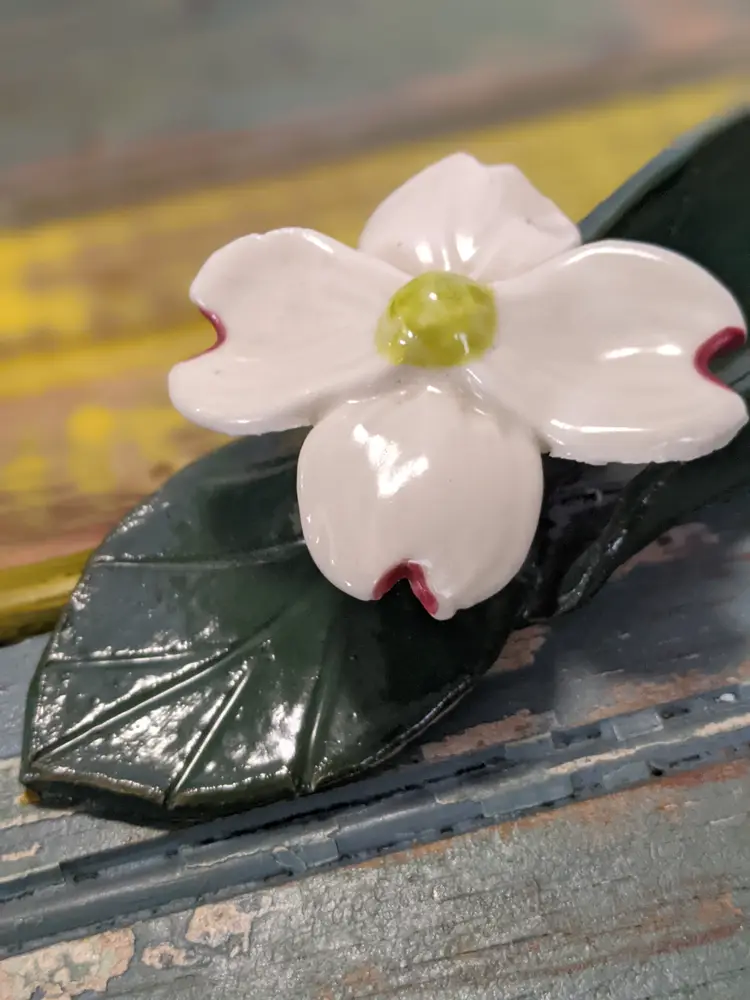 Handmade pottery Dogwood flower calling card holder