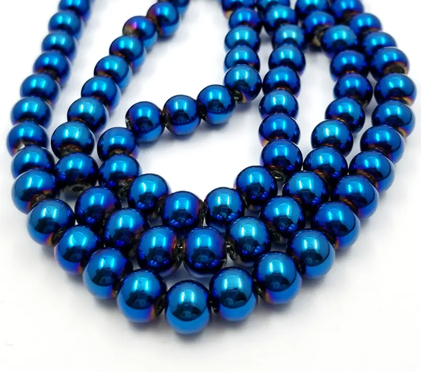 40pcs 8MM Electroplated Glass Beads, blue #CC129