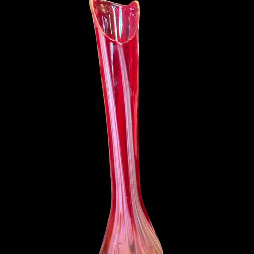 Norcrest Vintage Art Glass Red White Swirl Swung Bulb Base Genuine Hand Blown...