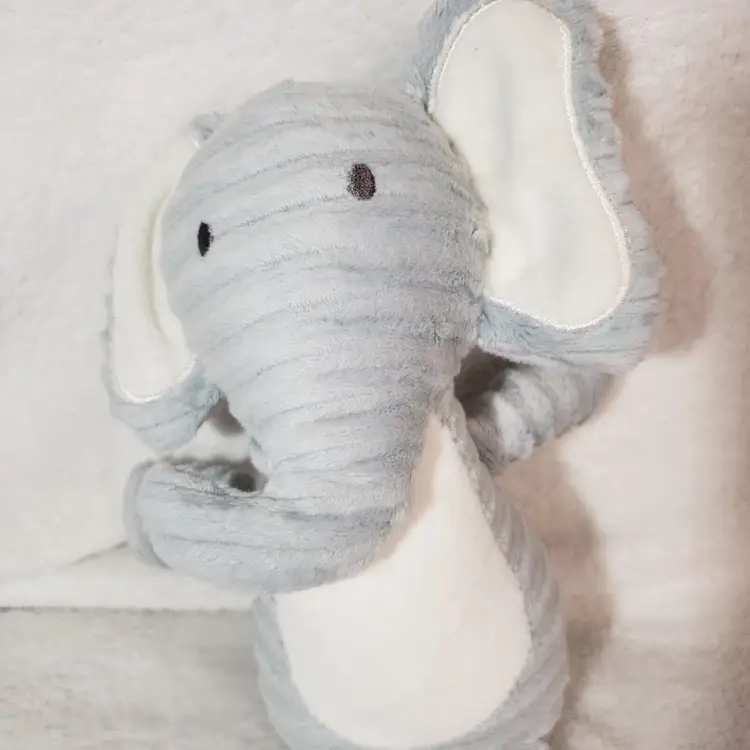 Chick Pea Ribbed Elephant Plush 10” Gray White Crinkle Baby Lovey Toy
