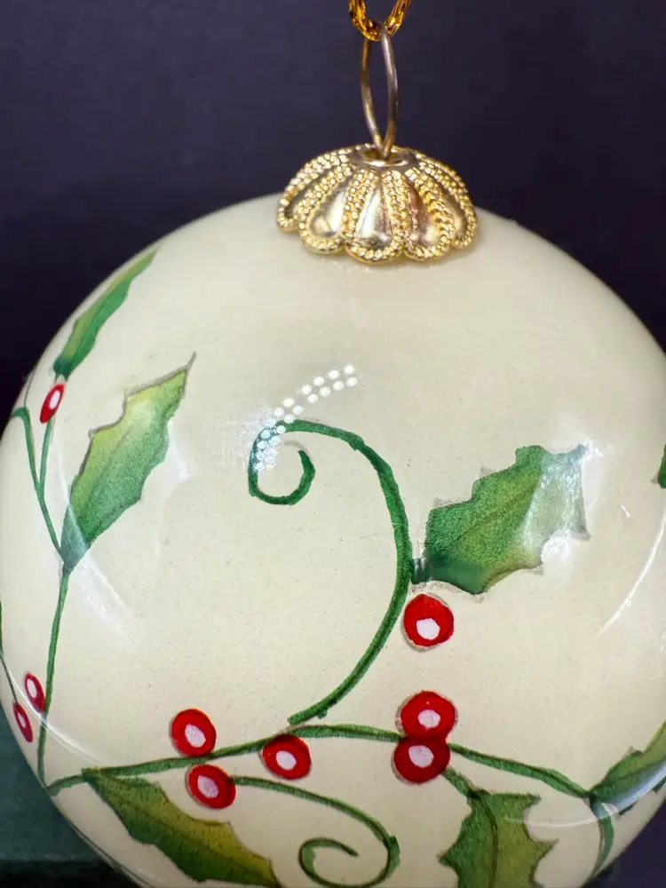 Christmas Holly Glass Ornament With Box