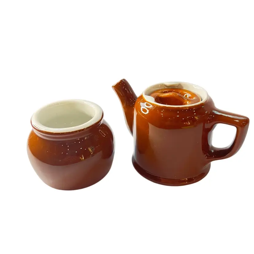 Cream & Sugar Set Boston Brown Glaze By Hall Pottery USA Restaurant Ware Coffee Tea