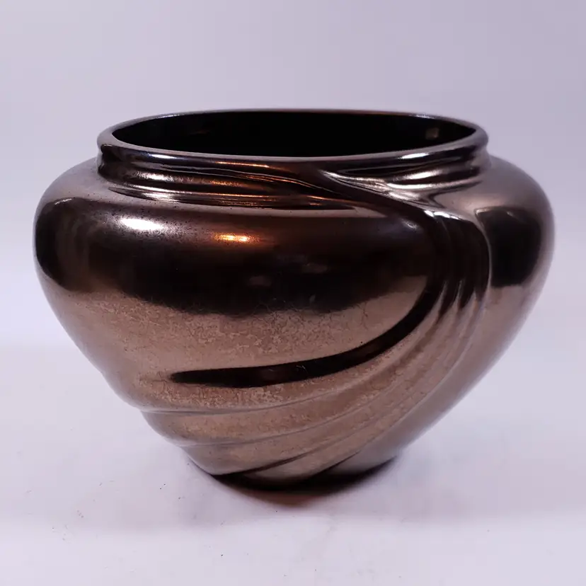 Art Deco HAEGER POTTERY Bronze Metallic Sculptural Swirl Ceramic PLANTER VASE