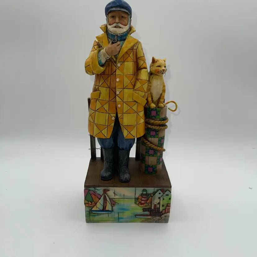 13-Jim Shore Shorelights Old Salt Evening Star Sea Captain & Cat Figurine READ