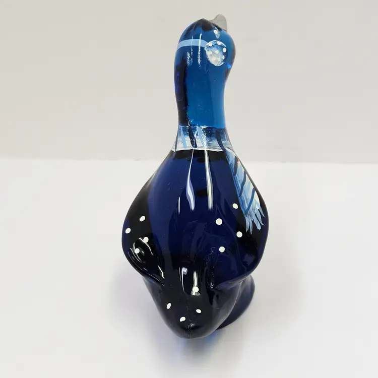 Fenton 3.75" Hand Painted Deep Blue Glass Winter Goose Figurine