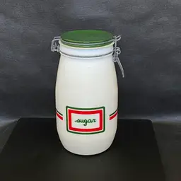 Wheaton Cucina Sugar Canister, Milk Glass, Green Red And White, Vintage MCM, 1.5 Liters