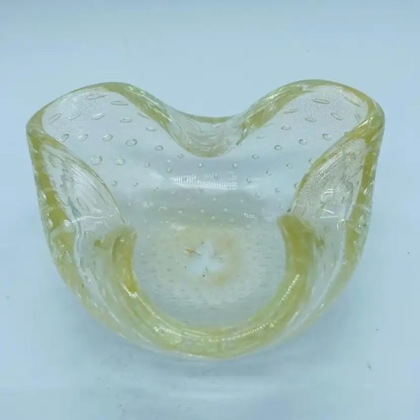 #0506 Yellow Controlled Bubble Bullicante Art Glass Ashtray MCM