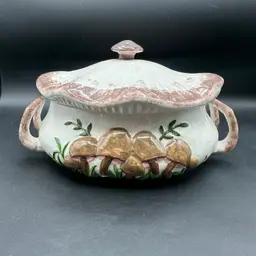 Vintage Arnels Ceramic Mushroom Double Handle Soup Terrine 1974 10”W 7”D 5.5”T