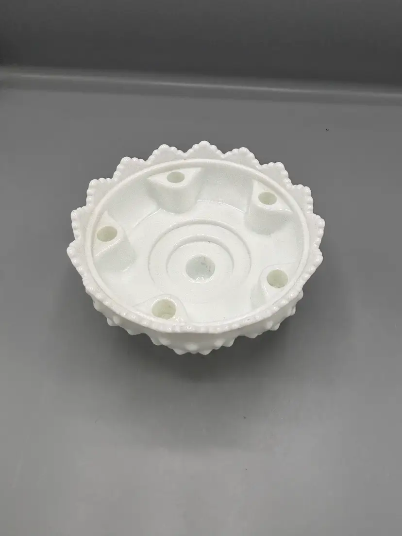 White Fenton hobnail milk glass footed taper candle holder