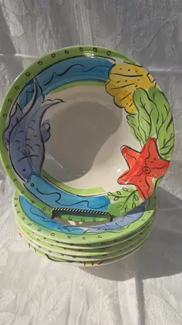 Sango Key West 6101 – Set of 6 Hand Painted 9" Pasta / Soup Bowls