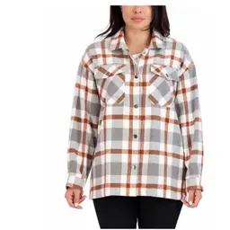 (NWT) HFX Women’s Plaid Shirt Jacket in Gray/Brown, Size: Medium