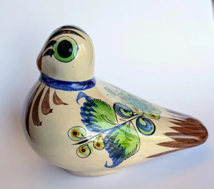 Tonala Mexico Folk Art Hand Painted Hand Crafted Ceramic Bird Artisan Signed