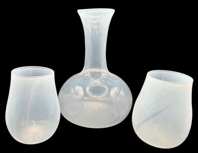 Signed Esque Studio Art Glass Handblown Wine Decanter Pitcher Tumbler Set 2015