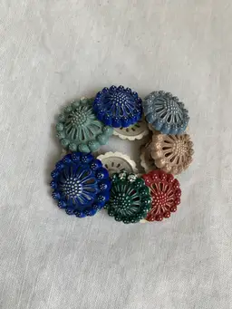 Vintage Lot of 13 Colorful Buttons Still on Original String Plastic 1940's-1960's