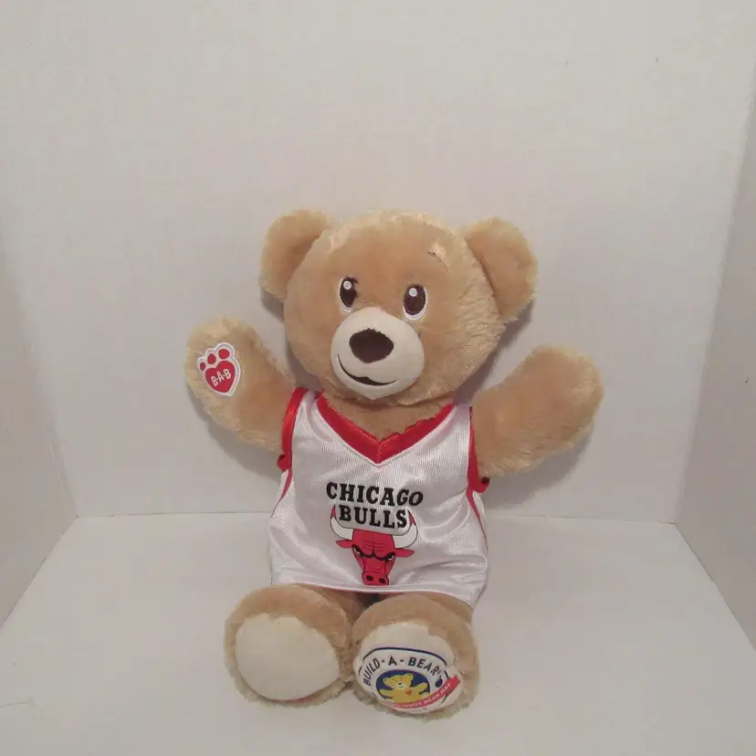 Build A Bear, Chicago Bulls Bear w/White Jersey, Honey Brown Bear L 17" x W 13"
