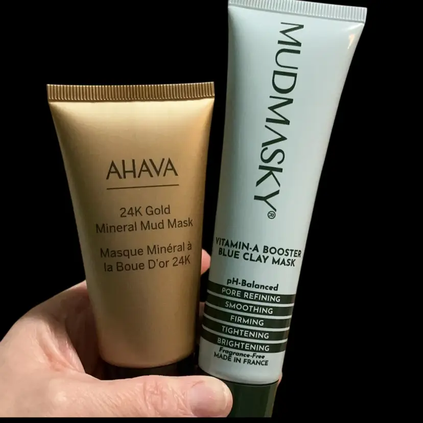 Lot Of Two!! ~~ Mudmasky  New!!Vitamin Booster Blue Clay Mask. And AHAVA 24 K Gold Mineral Mud Mask. “New” Products New !! And Never Opened . Not Expired!!
