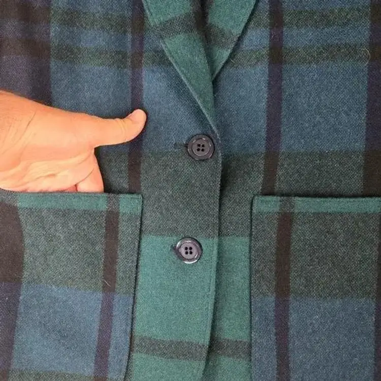 Vintage 80s Pendleton Deadstock Green Navy Wool Womens Blazer Jacket Size 12