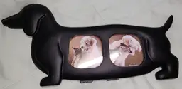 New Dachshund Two-Picture Frame Black Matte Ceramic Isaac Jacobs Hang or Stand